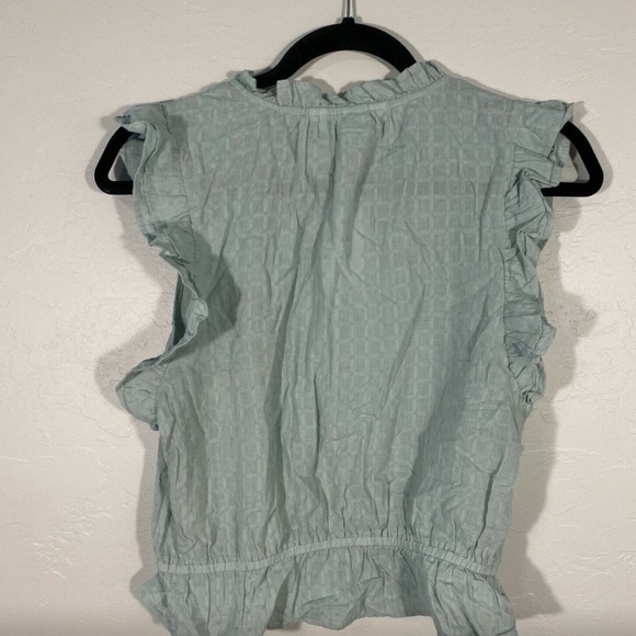 🏷️ NWT Bb Dakota Women's Are You Frill Light Sea Mist Blue Cotton Top - Picture 7 of 10